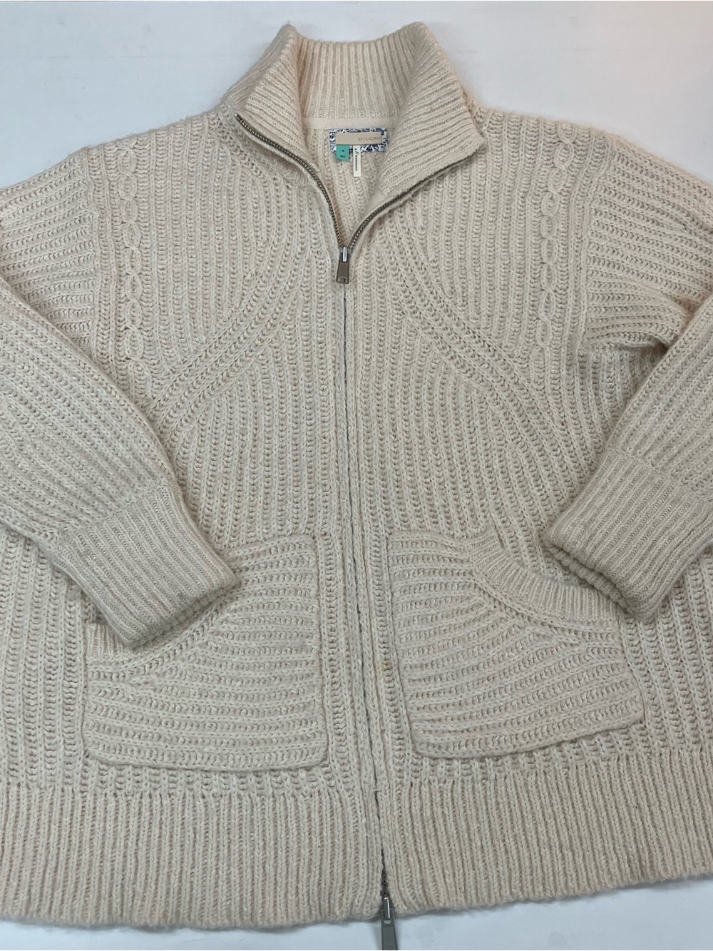 Women’s 1X Cream Full-Zip Knit Sweater